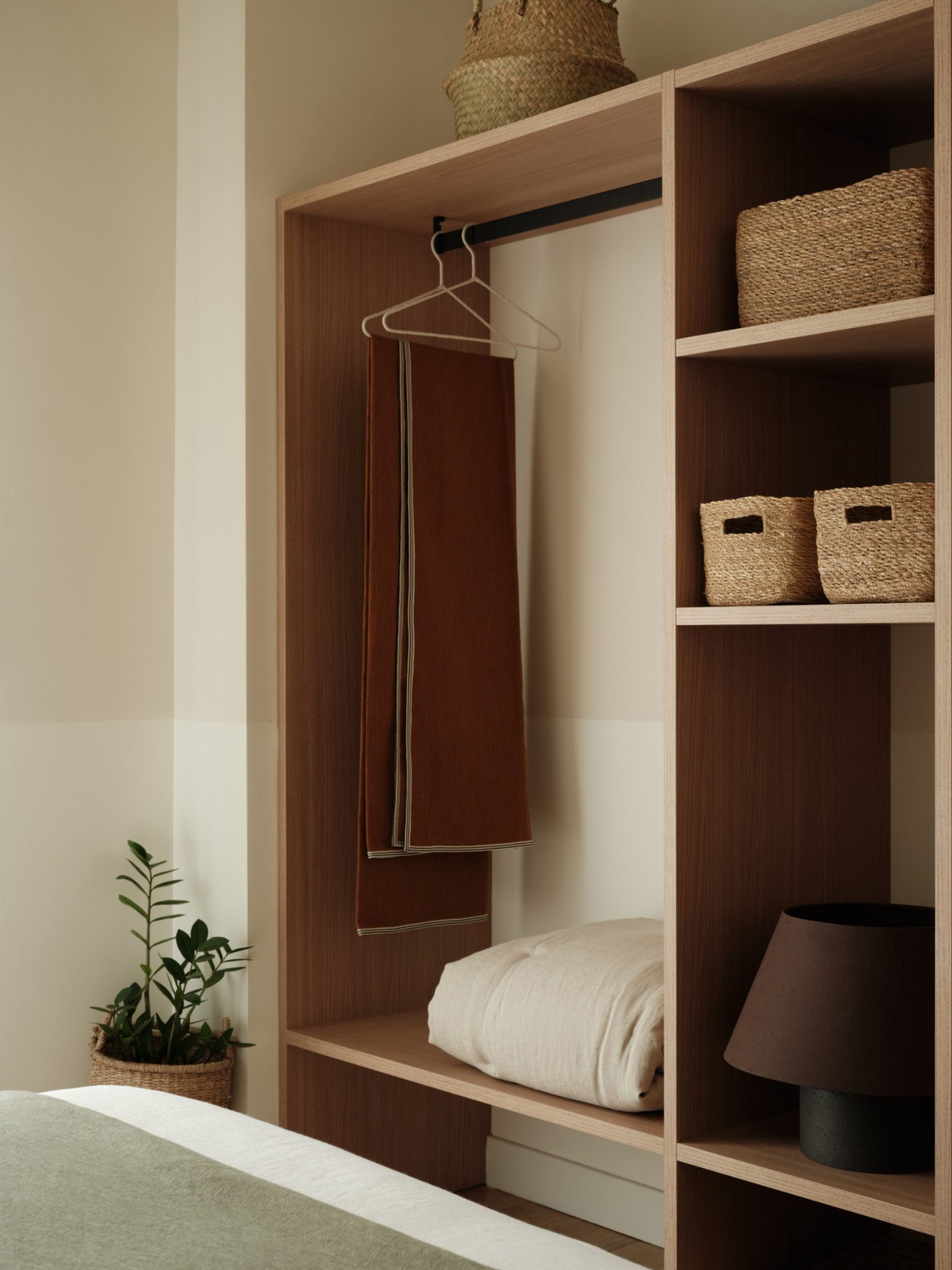Thiseio Residence open timber wardrobe replacing closed joinery