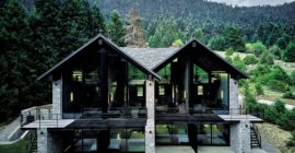 Hermitage 1310 two pitched-roof volumes against the Parnassos fir forest