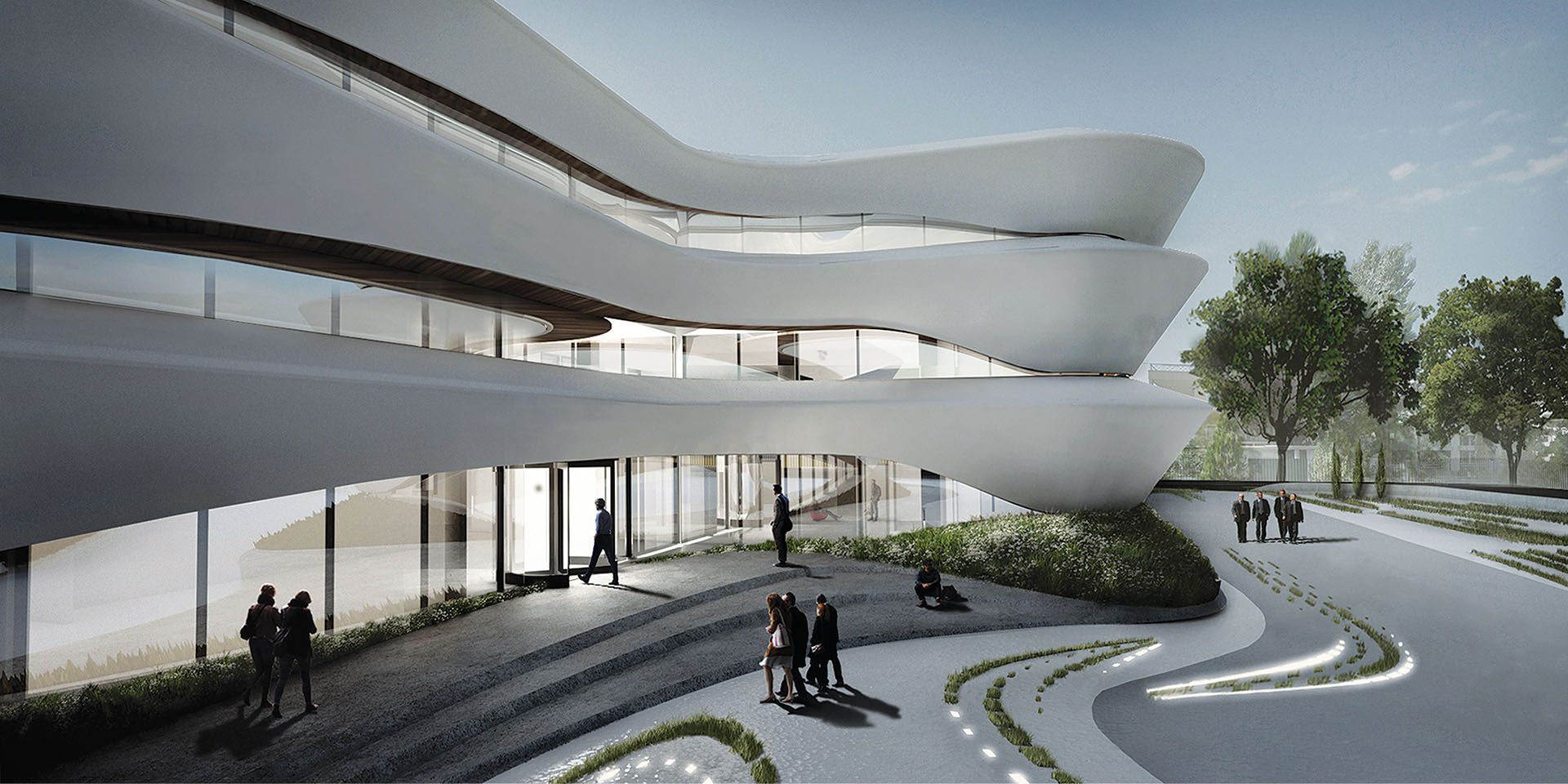 Entrance of the Cosmote TV building design by Lianou Chalvatzis Architects